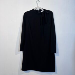 Calvin Klein Black Neck Tie Shift Dress with Gokd zipper detail, sz 12